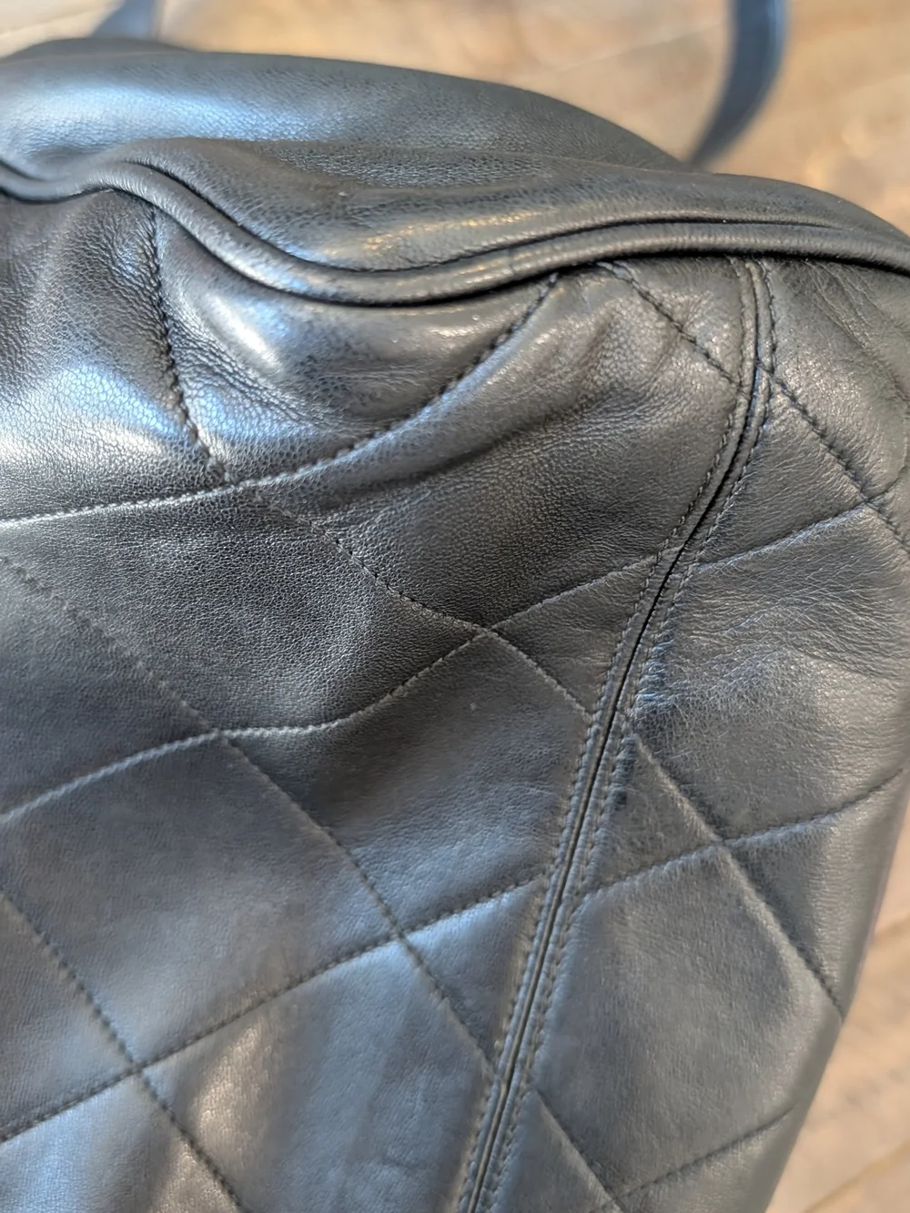 Chanel Vintage Quilted Lambskin Messenger Bag in Black with Gold Hardware